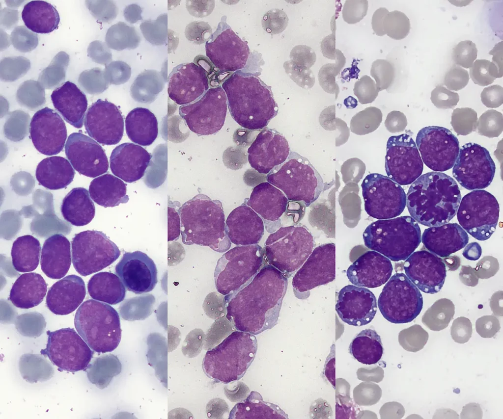 Bone Marrow aspirate smear in ALL showing typical lymphoid bloast cells